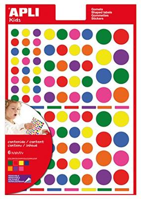 Apli Kids verwijderbare stickers, cirkel, blister met 624 stuks in geassorteerde kleuren en groottes