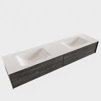 Badkamermeubel BWS Madrid Antraciet 180x45x30 cm Mat Witte Solid Surface Wastafel Dubbel (2 kraangaten, 2 lades) - thumbnail
