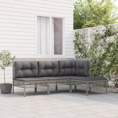 4-delige Loungeset met kussens poly rattan grijs 4-delige Loungeset met kussens poly rattan grijs