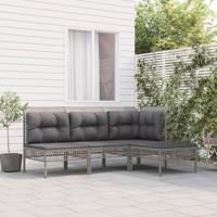 4-delige Loungeset met kussens poly rattan grijs - thumbnail