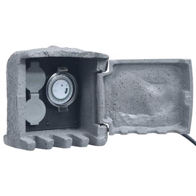 VidaXL Tuinstopcontact 2 ingangen met timer polyresin grijs VidaXL Tuinstopcontact 2 ingangen met timer polyresin grijs