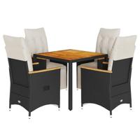 5-delige Bistroset met kussens poly rattan zwart - thumbnail