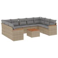 9-delige Loungeset met kussens poly rattan beige - thumbnail