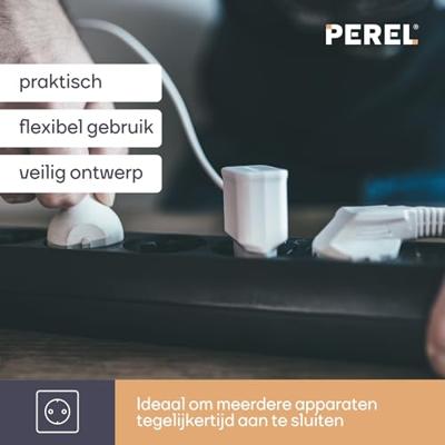 Perel contactdoos met 4 stopcontacten, schakelaar en overspanningsbeveiliging, zwart, voor België - thumbnail