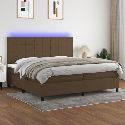 Boxspring met matras en LED stof donkerbruin 200x200 cm