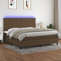 Boxspring met matras en LED stof donkerbruin 200x200 cm - thumbnail