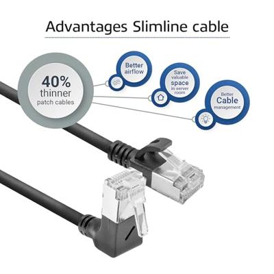 ACT Zwarte 1.5 meter U/FTP CAT6A LSZH Slimline patchkabel met RJ45 connectoren recht naar 90° haaks - thumbnail