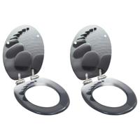 Toiletbrillen 2 st met soft-close deksels MDF steenontwerp - thumbnail