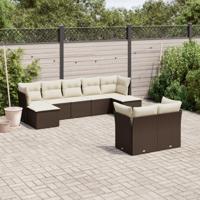 9-delige Loungeset met kussens poly rattan bruin - thumbnail