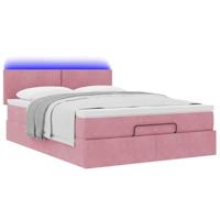 Ottoman bed met matras en LED's 140x200cm fluweel roze - thumbnail