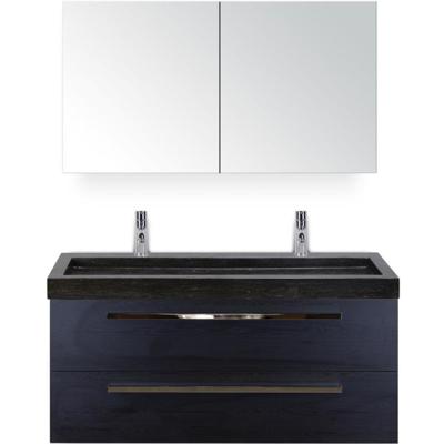 Seville Badmeubelset 120 cm - 2 Laden Black Oak - Wastafel Lucca Enkel met Spiegelkast
