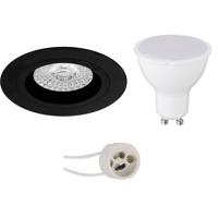 LED Spot Set - Pragmi Rodos Pro - GU10 Fitting - Inbouw Rond - Mat Zwart - 6W - Natuurlijk Wit 4200K - Ø93mm - thumbnail