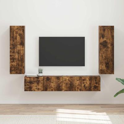 Tv-meubelset Wandgemonteerd 4 pcs Gerookt eiken Bewerkt hout