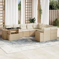 10-delige Loungeset met kussens poly rattan beige - thumbnail