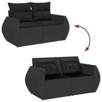 5-delige Loungeset met kussens poly rattan zwart - thumbnail
