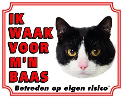 Katten Waakbord - Ik waak voor mijn baas zwart-wit Katten Waakbord - Ik waak voor mijn baas zwart-wit