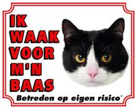 Katten Waakbord - Ik waak voor mijn baas zwart-wit - thumbnail
