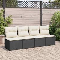 2-delige Loungeset met kussens poly rattan acacia zwart - thumbnail