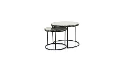 By-Boo Ronde Salontafel 'Romeo' Zwart Marmer, Set van 2 stuks