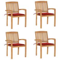 Tuinstoelen stapelbaar 4 st met kussens massief teakhout - thumbnail