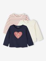 Set van 3 T-shirts Basics baby met lange mouwen marineblauw - thumbnail
