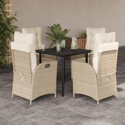 5-delige Tuinset met kussens poly rattan beige