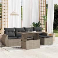 6-delige Loungeset met kussens poly rattan lichtgrijs - thumbnail