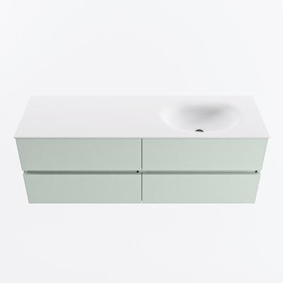 MONDIAZ VICA 140cm badmeubel onderkast Greey 4 lades. Wastafel MOON rechts 1 kraangat, kleur Talc.