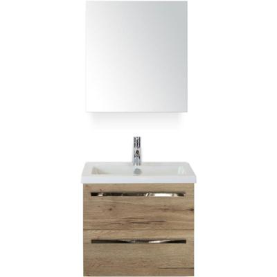 Seville Badmeubelset 60 cm - Natuur Eiken - Keramische Wastafel Wit Djazz met Spiegelkast