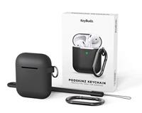Keybudz PodSkinz AirPods Case Elevate [LED Visible] Beschermende siliconen hoes compatibel met AirPods 1 & AirPods 2 (Gen 2) (met karabijnhaak, zwart) - thumbnail