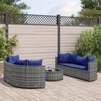 7-delige Loungeset met kussens poly rattan grijs - thumbnail