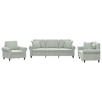3-delige Loungeset met kussens fluweel lichtgrijs - thumbnail