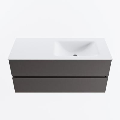 MONDIAZ VICA 110cm badmeubel onderkast Dark Grey 2 lades. Wastafel CLOUD rechts 1 kraangat, kleur Talc.