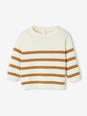 Gestreept baby trui van tricot karamel