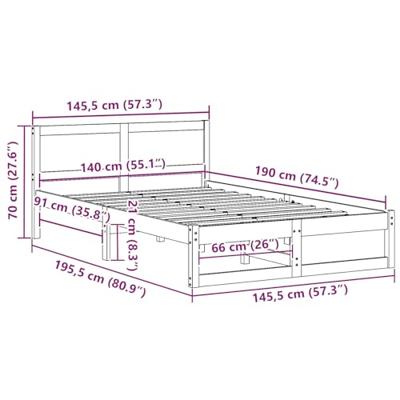 Bedframe Wasbruin 140 x 190 cm Massief grenenhout