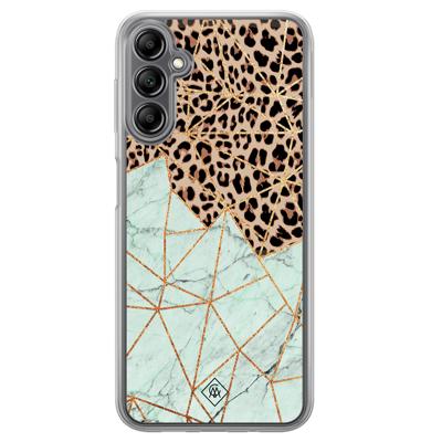 Samsung Galaxy A14 hybride hoesje - Luipaard marmer mint