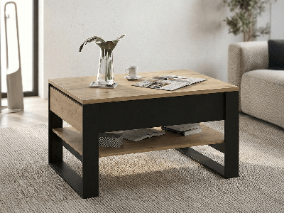 Salontafel QUANTINO 2 lades eik artisanaal/zwart