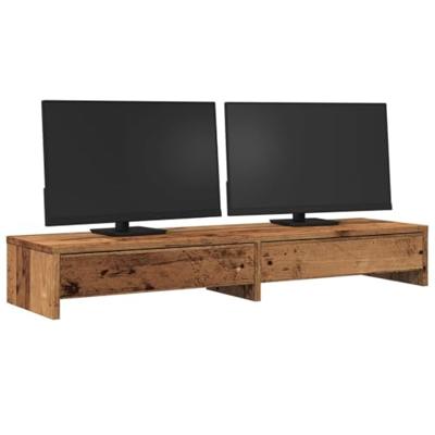 Monitorstandaard met lades 100x27x15 cm hout oud houtkleurig