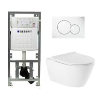 QeramiQ Salina Toiletset - rimless - diepspoel - softclose - quickrelease zitting - Geberit Sigma20 bedieningsplaat RVS geborsteld - wit 0701131/sw53748/sw96855/sw96857/ - thumbnail