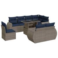 9-delige Loungeset met kussens poly rattan acacia grijs - thumbnail
