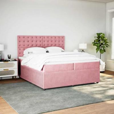 Boxspring met matras fluweel roze 200x200 cm