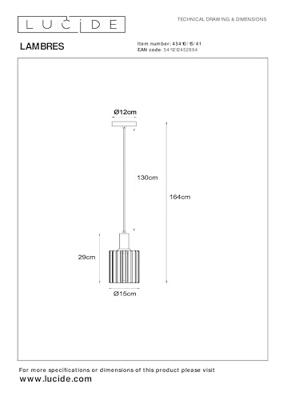 Lucide LAMBRES - Hanglamp - Ø 15 cm - 1xE27 - Taupe
