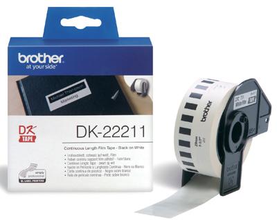 Continu film tape Brother DK22211 29 mm Zwart Zwart/Wit Wit