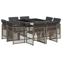 9-delige Tuinset met kussens poly rattan grijs - thumbnail