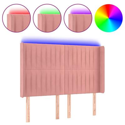 Hoofdbord LED 147x16x118/128 cm fluweel roze