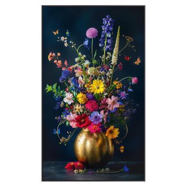 Schilderij bloemen gouden vaas - MDF - 118x70 cm - Leen Bakker
