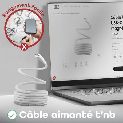 T'nB - Magnetische USB C naar USB C-kabel, snel opladen 60 W, magnetische nylon mantel en knoopbescherming, lengte 1,5 m, compatibel met Apple iPhone 15/15 Pro / 15 Pro Max / 16/16 Pro / 16 Pro Max -