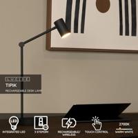 Lucide TIPIK - Oplaadbare Bureaulamp - Accu/Batterij - LED 3 StepDim - 1x3W 2700K - Zwart - thumbnail