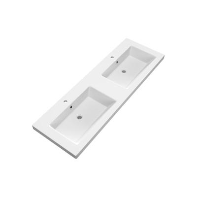 Brauer Solar Medium Wastafel - 140 cm - met 2 Spoelbakken en 2 Kraangaten - Mineraalmarmer Mat Wit