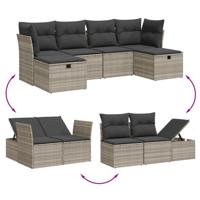 6-delige Loungeset met kussens poly rattan lichtgrijs - thumbnail